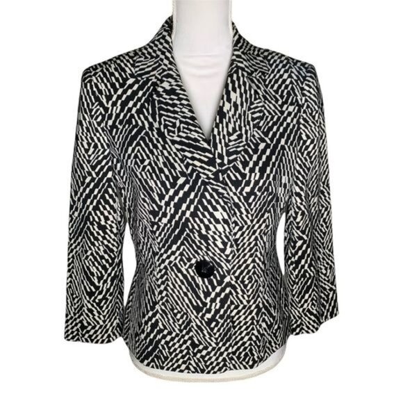 Kasper black white patterned blazer small size 6 office preppy old money style - Picture 1 of 12